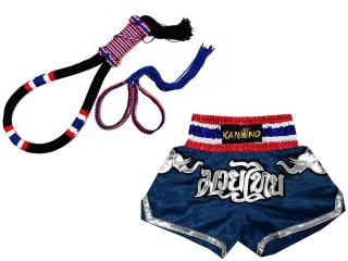 Mongkol Prajead set med Muay Thai Shorts: Set-Mongkol-Flagga-Svart-125-Navy