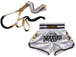 Mongkol Prajead set med Muay Thai Shorts: Set-Mongkol-ThaiStyle-Vit-Svart-Guld-143-Vit