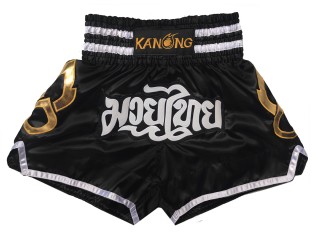 KANONG Muay Thai Shorts Sverige för barn : KNS-143-Svart-K