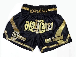 Designa egna Muay Thai Shorts Thaiboxnings Shorts : KNSCUST-1202 Svart