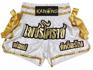 Designa egna Muay Thai Shorts Thaiboxnings Shorts : KNSCUST-1219 Vit