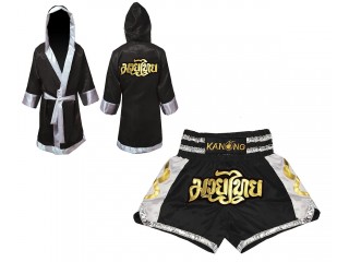 Personlig Muay Thai Boxningsrock + Muay Thai shorts: Set-141-Svart 